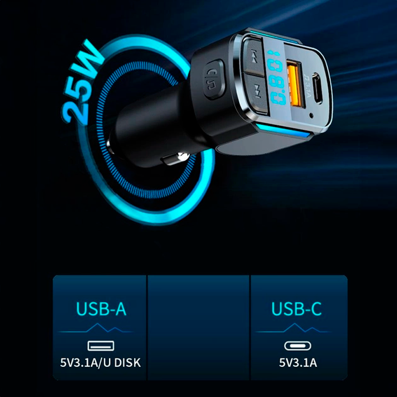 FM-трансмітер Terra С34 Bluetooth 5.0 з вольтметром та USB 3.1А/Type C (2079620548) - фото 3