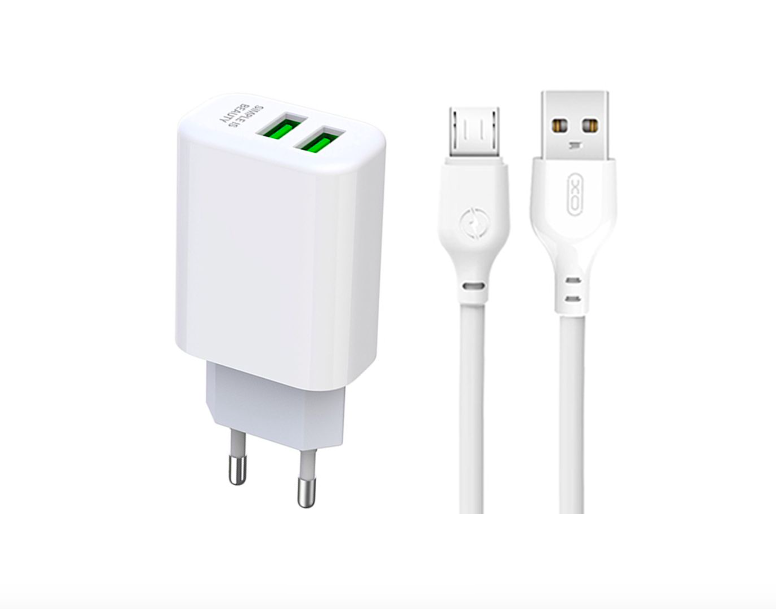 Сетевое зарядное устройство Xo L85C 2xUSB 2,4A microUSB White