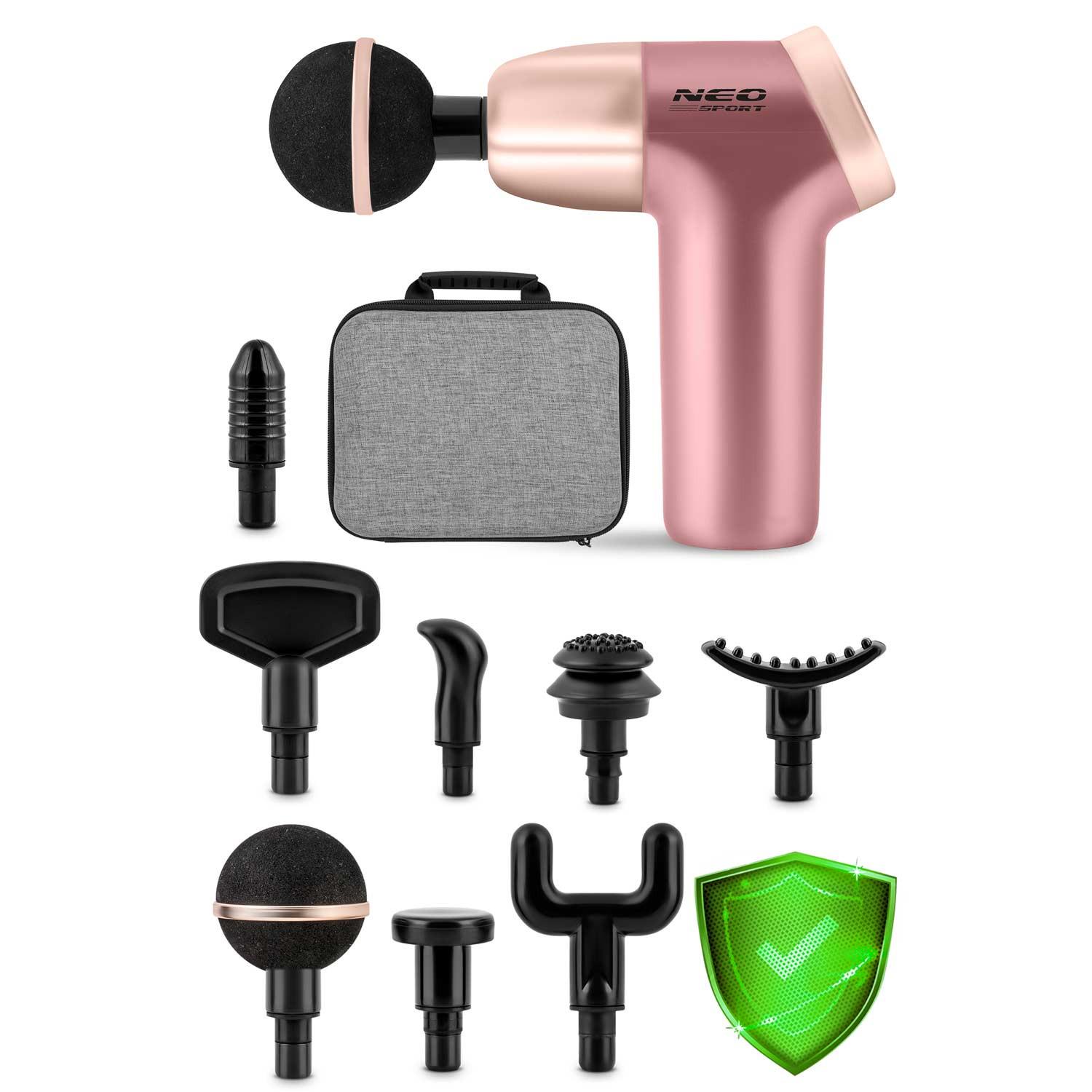 Масажний пістолет багатофункціональний Neo-Sport NS-500 8 насадок Рожевий (429838) - фото 10