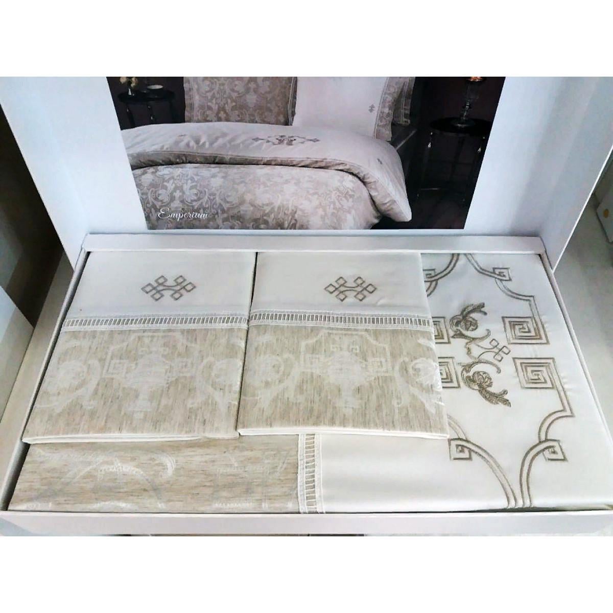 Комплект постельного белья Tivolyo Home Emperyum k.beyaz жаккард делюкс лен евро (2000022281777)