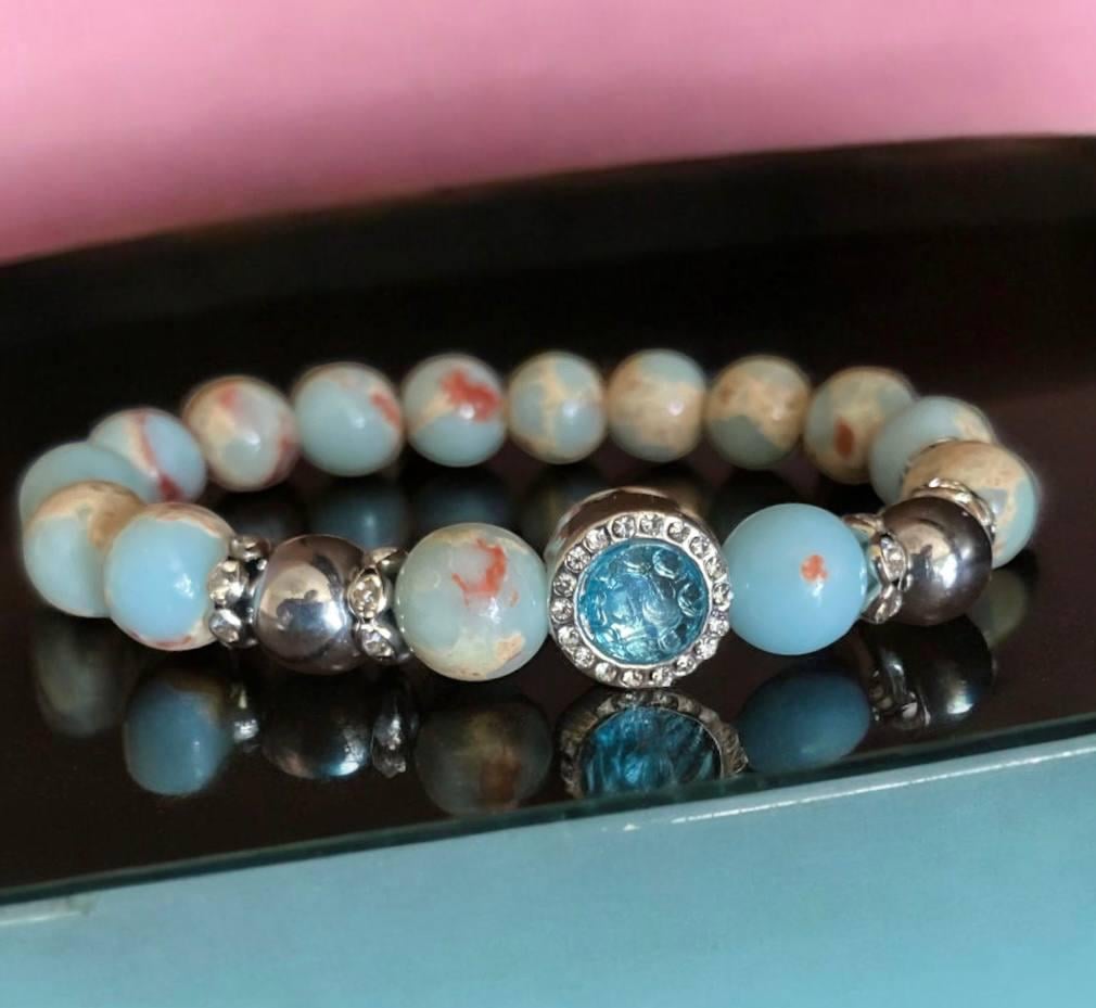 Браслет LITAURS натуральный камень варисцит d 10 мм и вставки из гематита М 15-17 см (250914)