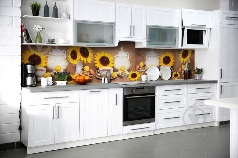 Скинали на кухню Zatarga «Подсолнухи и Макаруны» 600х3000 мм виниловая 3Д наклейка кухонный фартук Z180672/2