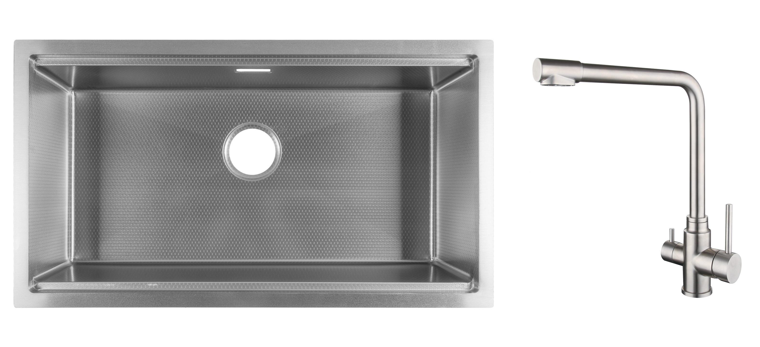 Комплект из кухонной мойки Gunter&Hauer Federbach 8022 Inox Honey и кухонного смесителя Gunter&Hauer LUFT Br