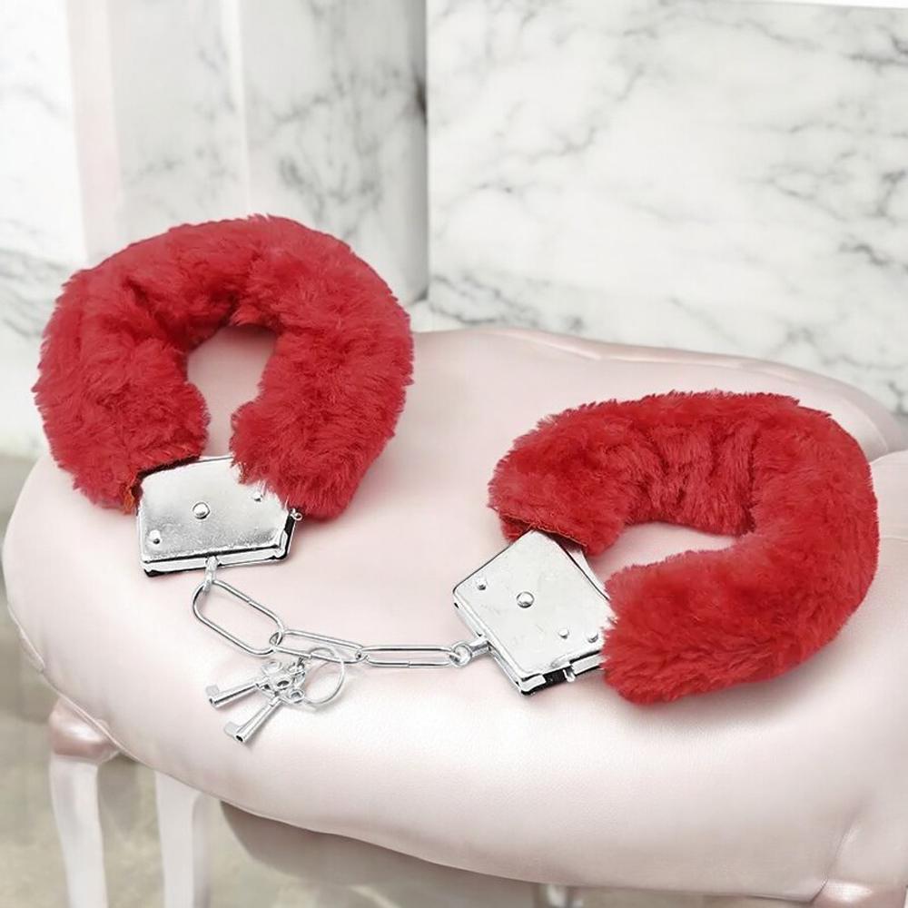 Наручники с мехом игровые металлические с ключами Красный - фото 10