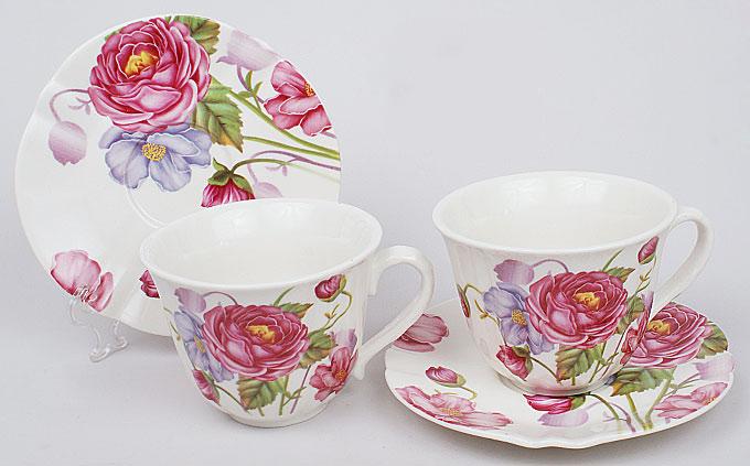 Чайный набор Romantic Life-74 2 чашки 220 мл и 2 блюдца в подарочной коробке (BD-393-E74)