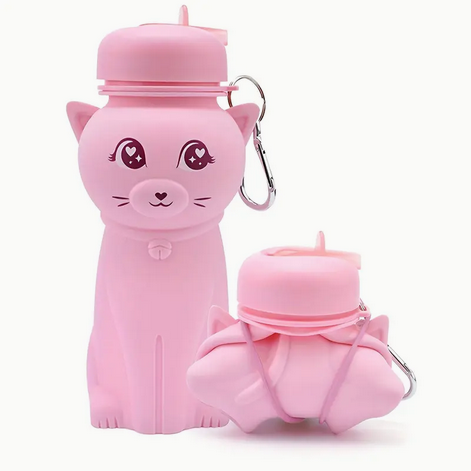 Бутылка для воды сложная силиконовая в форме Кота 500 мл Розовый (PI-767)