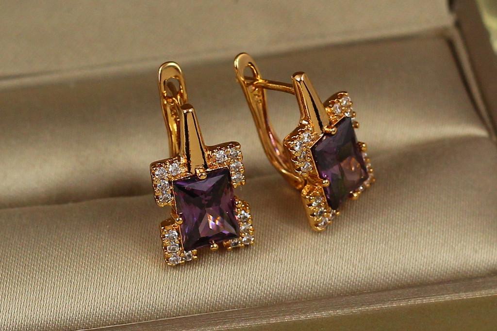 Серьги Xuping Jewelry Экран с фиолетовым камнем 1,7 см Золотистый (2479331446)