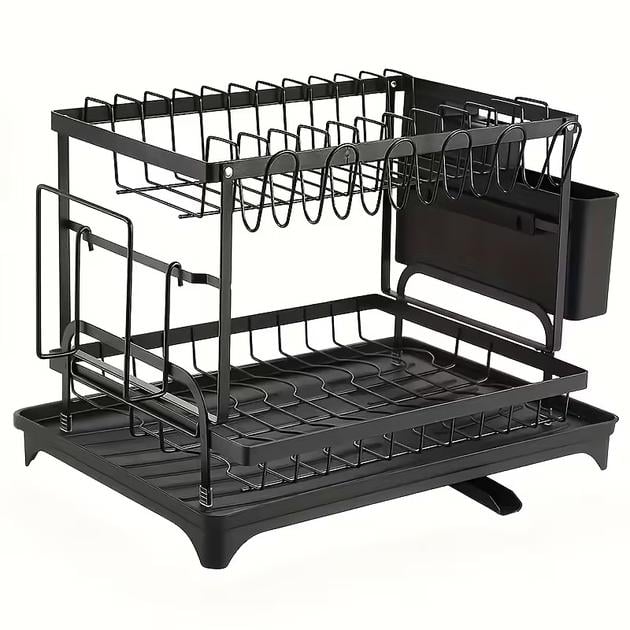 Сушилка для посуды Bawl Rack двухъярусная со сливом воды 42х30х30,5 см Черный (BR2)