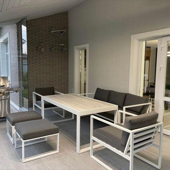 Комплект вуличних м'яких меблів Loft на металевому каркасі для тераси Сірий (KS-1306)