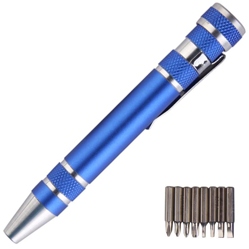 Отвертка и 8 бит в виде ручки прецизионная карманная алюминиевая Blue