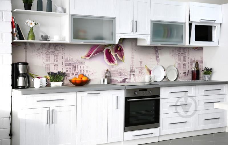 Скинали на кухню Zatarga «Лилейный Париж» 600х2500 мм виниловая 3Д наклейка кухонный фартук самоклеящаяся