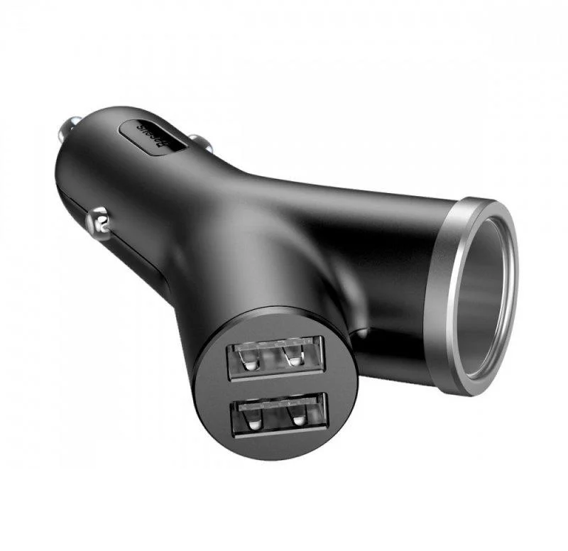 Адаптер автомобильный BASEUS dual USB+cigarette lighter extended car charger 2USB 3.4A 40 W Bl - фото 2