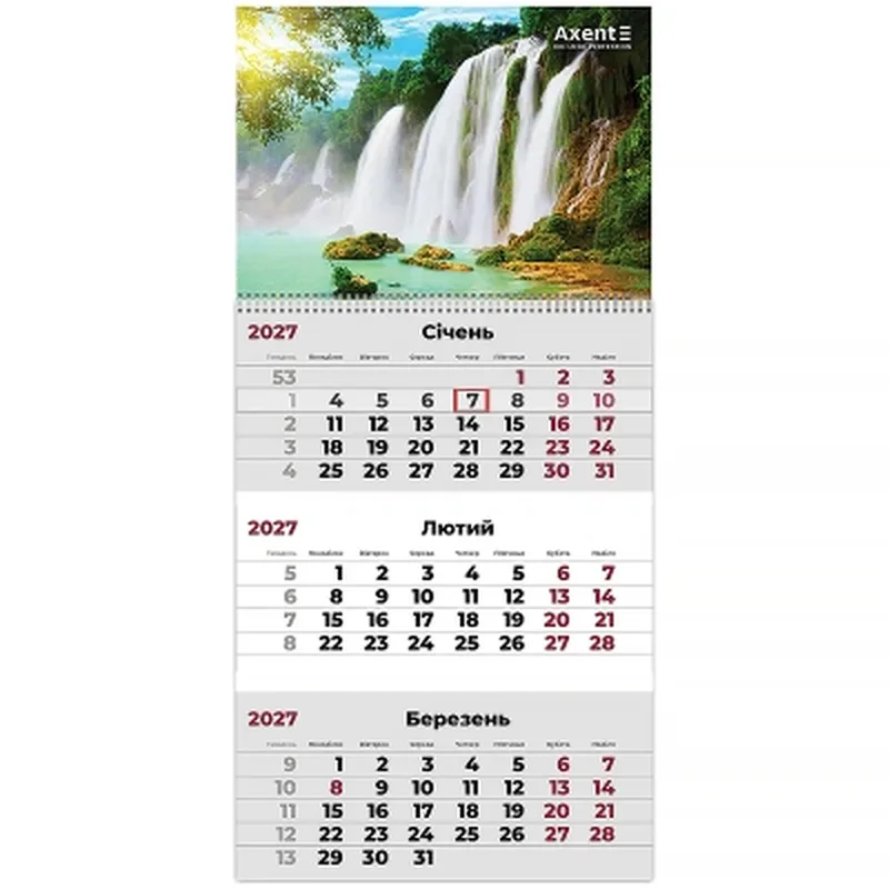 Календар настінний квартальний Axent Watefalls 1 2027 рік 1 пружина (8801-27-10-A)