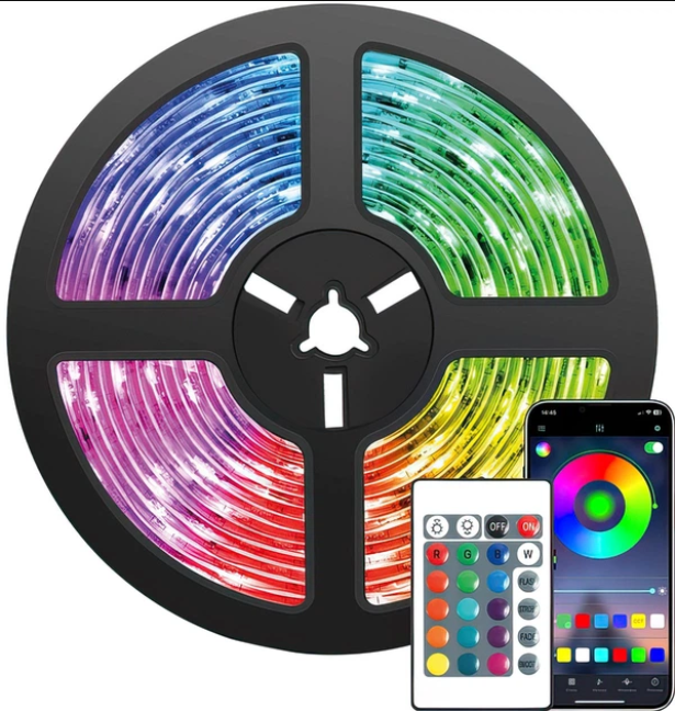 Светодиодная лента смарт rgb smd 5050 usb с bluetooth приложением IP65 самоклеющаяся с пультом 5 м (2778039661)