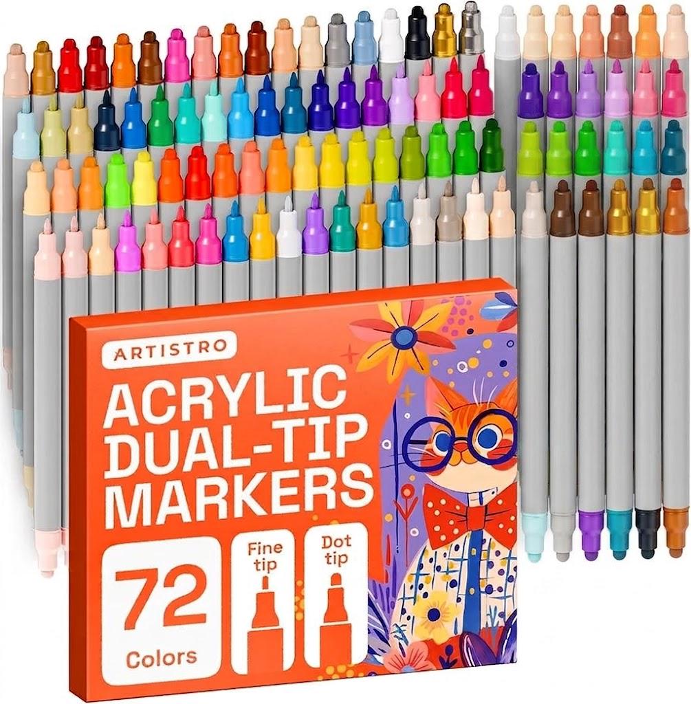 Набір маркерів акрилових Artistro 72 кольори Dual Tip для будь-яких поверхонь (34087497)