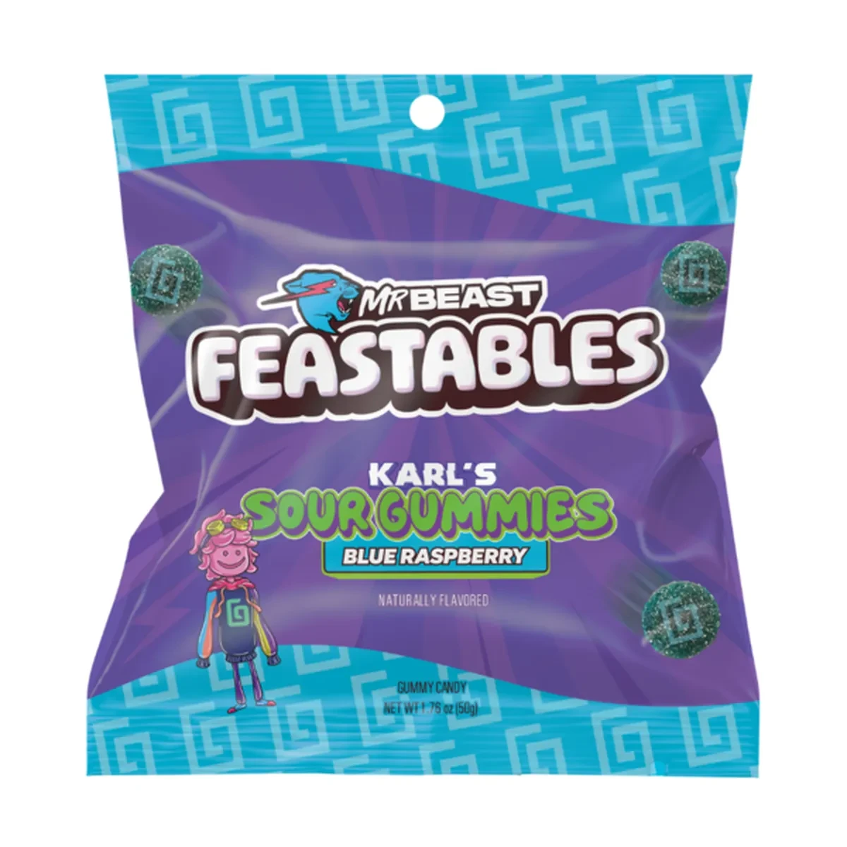 Конфеты желейные Feastables Karl Gummy Candy Sour Blue Raspberry 50 г (1974221060)