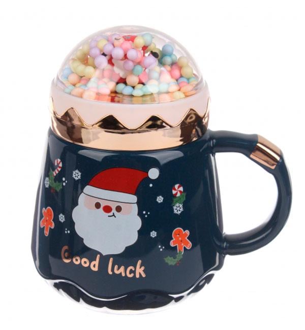 Кружка новогодняя Santa с ложкой керамика 400 мл Синий (414708)