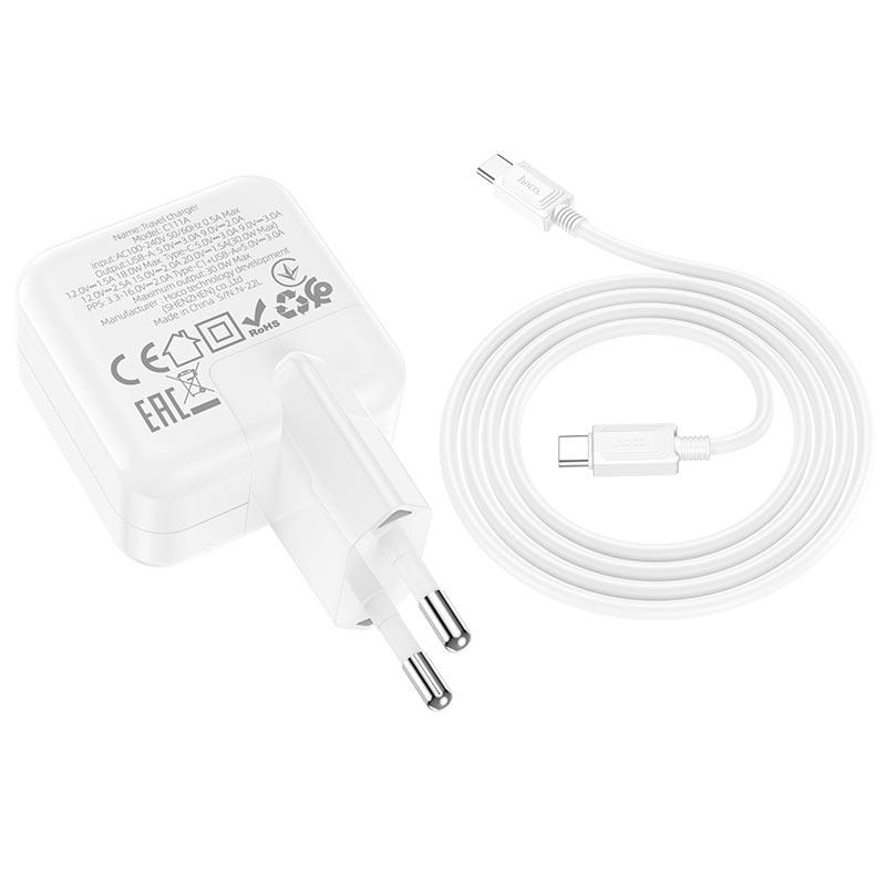 Зарядний пристрій мережевий Hoco Lucky C111A 30W/3A PD/QC з кабелем Type-C to Type-C Cable (11315165) - фото 2 Зарядний пристрій мережевий Hoco Lucky C111A 30W/3A PD/QC з кабелем Type-C to Type-C Cable (11315165) - фото 2