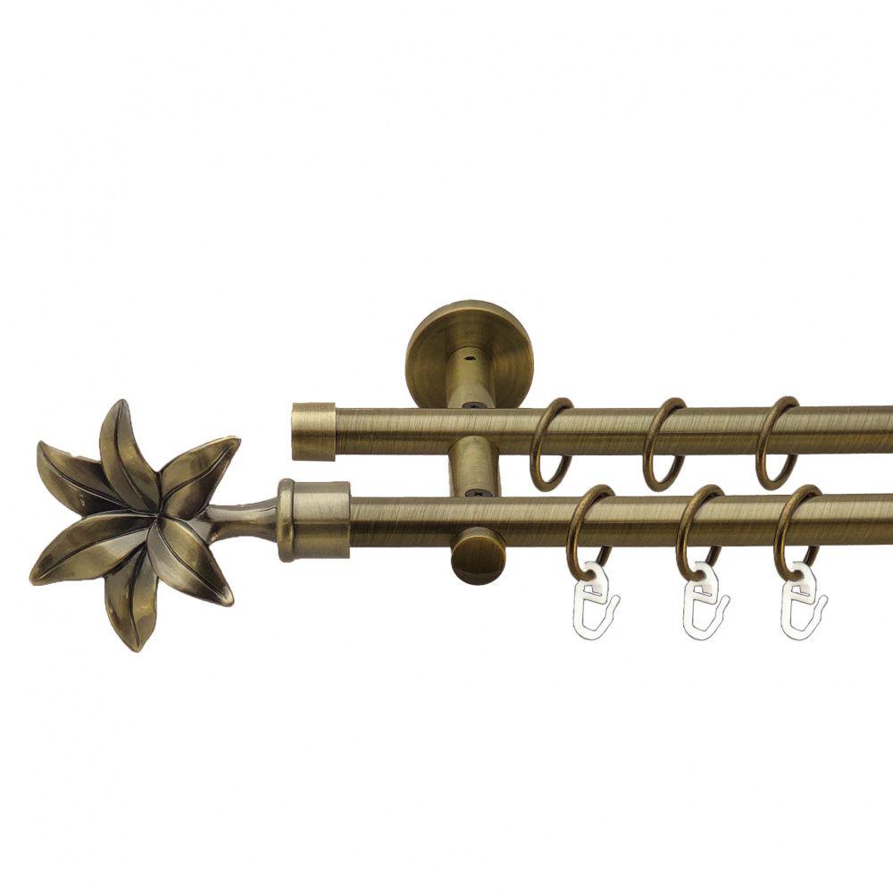 Карниз Orvit Флоріта металевий дворядний циліндр 16 см гладка труба кільце металеве 16/16 мм 200 см Антик (7335552)