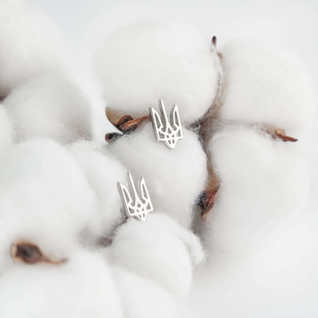 Серьги-пусеты серебряные в виде тризуба