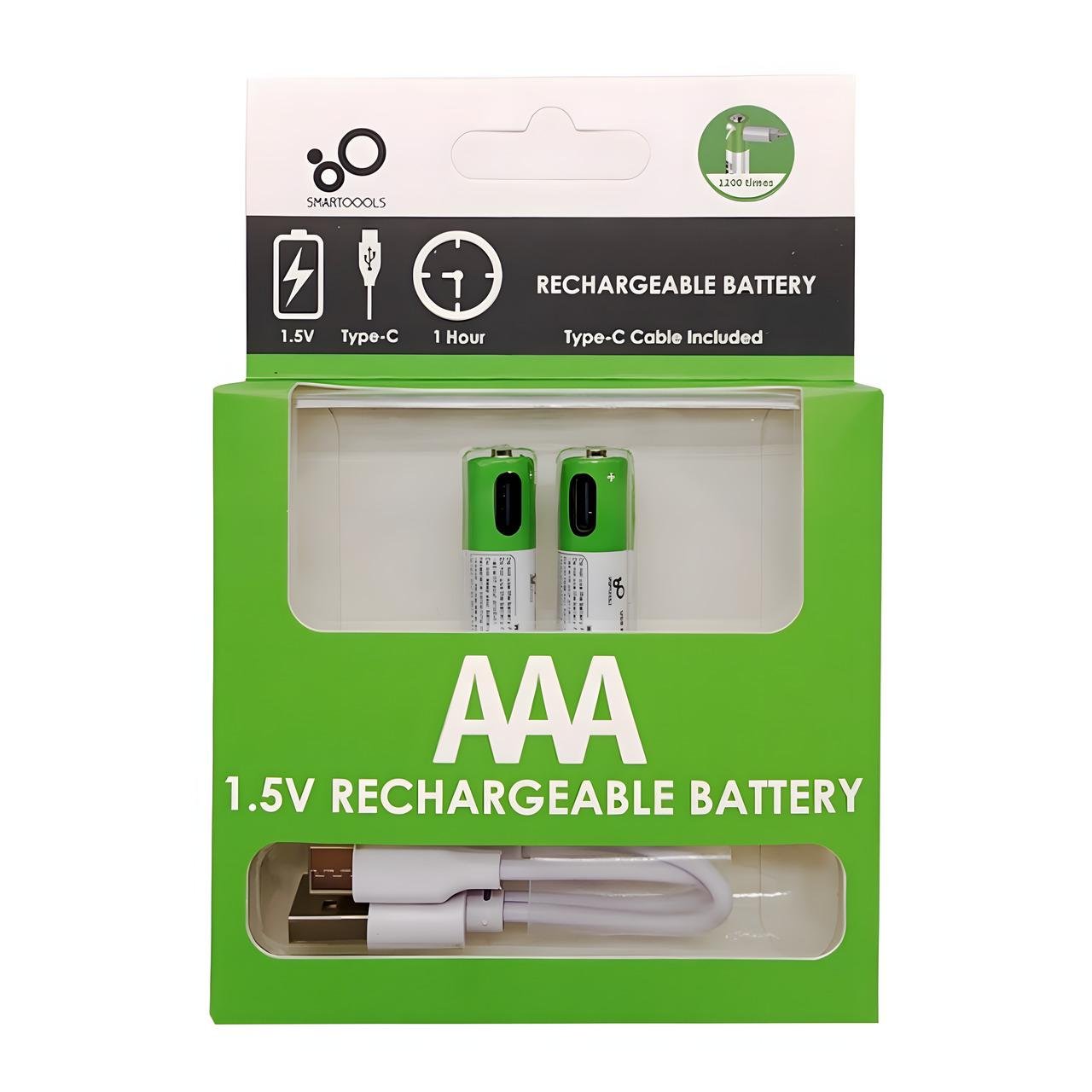 Батарейки акумуляторні AАА мізинчикові акумулятори Smartoools з роз'ємом USB Type-C 1,5V 750 mWh/500 mAh 2 шт.