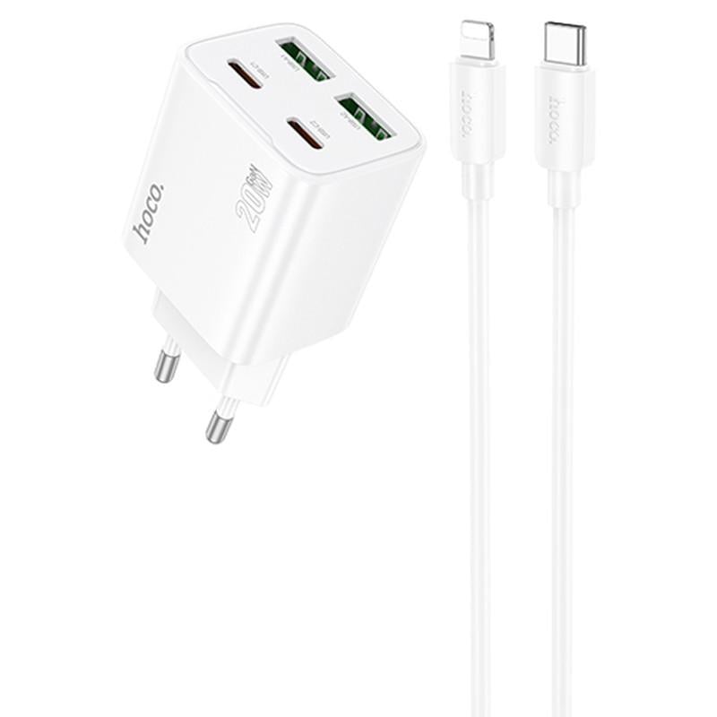 Зарядний пристрій мережевий Hoco N55 Fundador PD20W four-port 2USB-A/2C Type-C to Lightning White (00000074138_2)