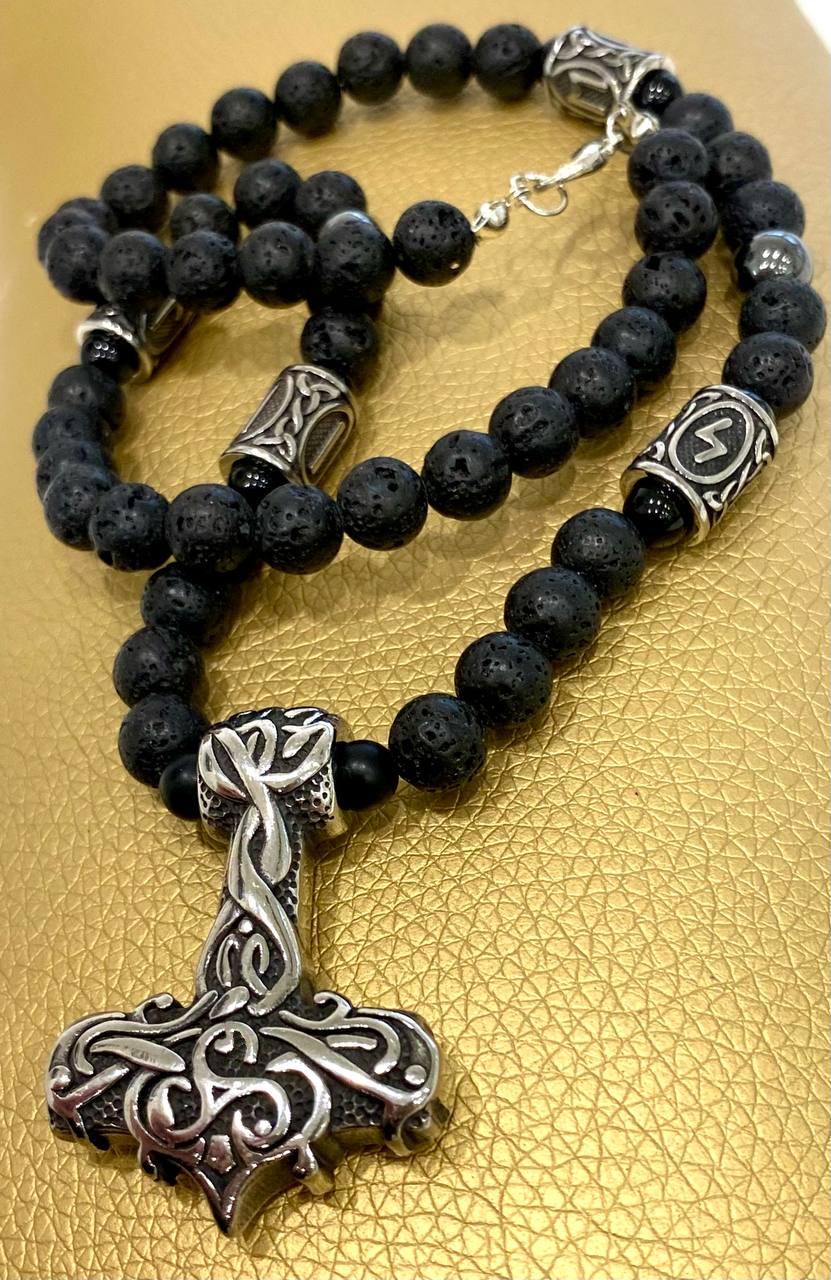 Кольє оберіг LITAURS натуральне лавове каміння кулон молот Тора руни (250404) - фото 3 Кольє оберіг LITAURS натуральне лавове каміння кулон молот Тора руни (250404) - фото 3