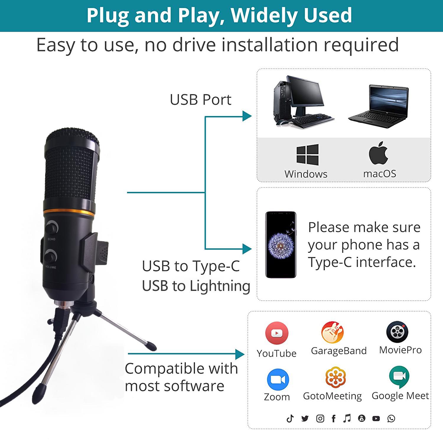 Микрофон студийный конденсаторный Green Audio 100PL USB со стойкой подставкой и ветрозащитой - фото 8