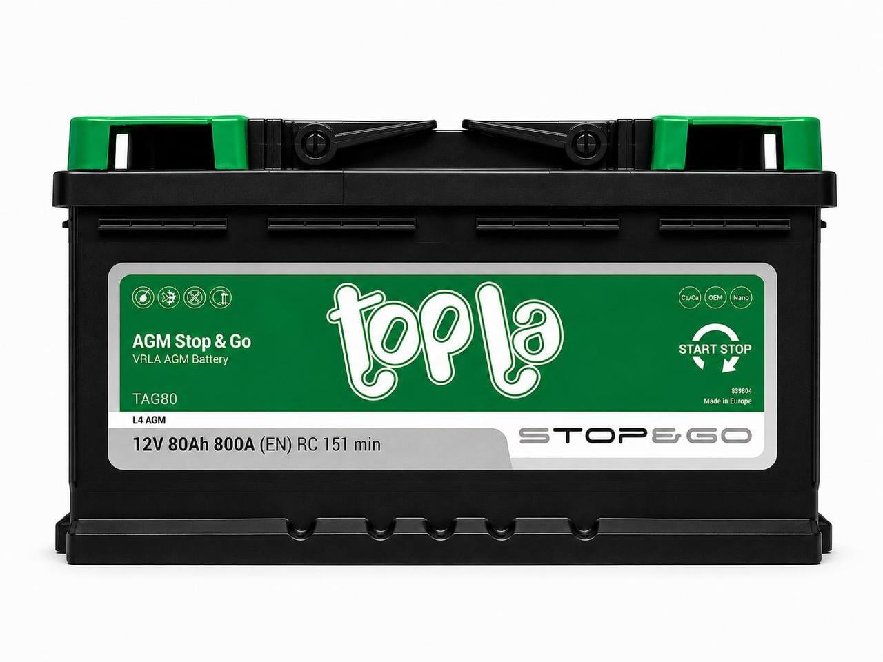 Аккумулятор автомобильный Topla AGM 80 Ah 800A R+ 12V (3184395186) Аккумулятор автомобильный Topla AGM 80 Ah 800A R+ 12V (3184395186)