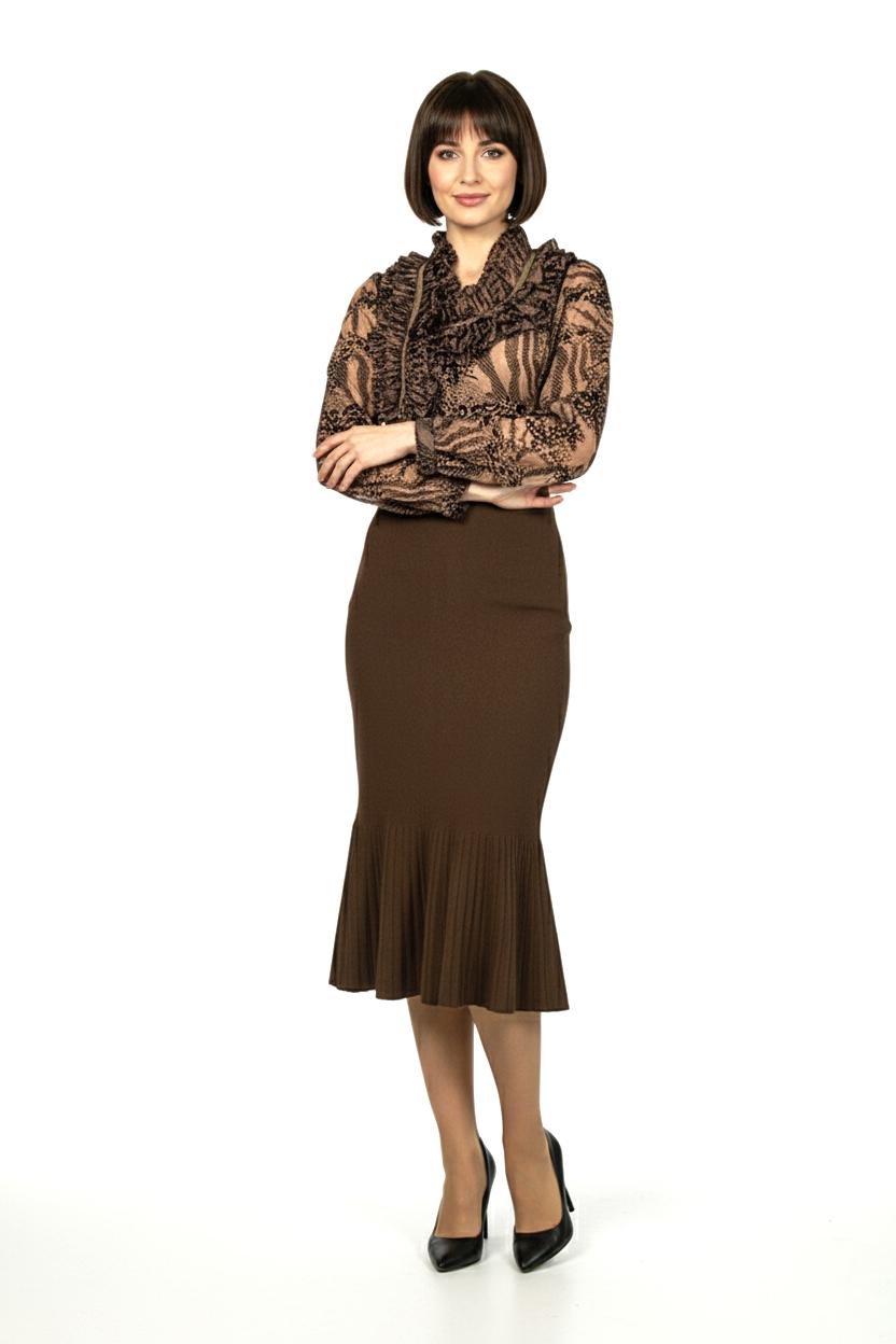 Блуза жіноча з рюшами Lowett LW-116476-1 р. 48 Коричневий (17852264) - фото 4 Блуза жіноча з рюшами Lowett LW-116476-1 р. 48 Коричневий (17852264) - фото 4