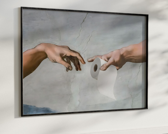 Картина-постер The Creation of Toilet Paper в металлической рамке под стеклом А4 Картина-постер The Creation of Toilet Paper в металлической рамке под стеклом А4