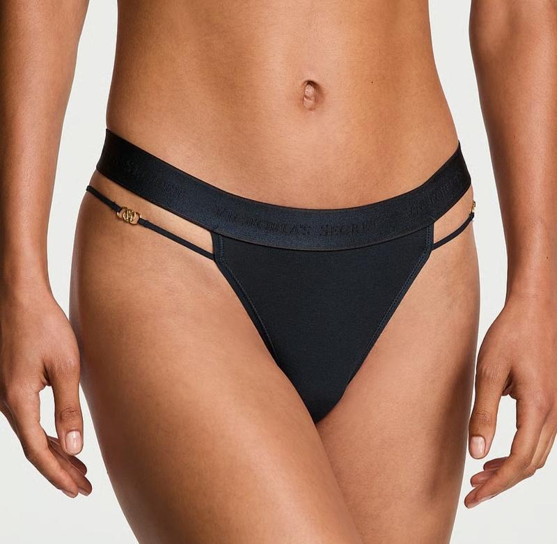 Трусики-стрінги жіночі з бретелями та логотипом Victoria's Secret S Темно-синій (2766673550)