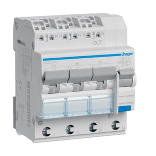 Дифавтомат Hager 4 полюса 3P+N тип С 10A/30mA/6kA QuickConnect ADZ360D (73440)