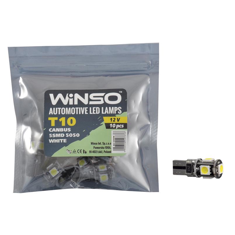 Автолампа LED WINSO 12V SMD T10 W2,1x9,5d Canbus 10 шт. (127370)