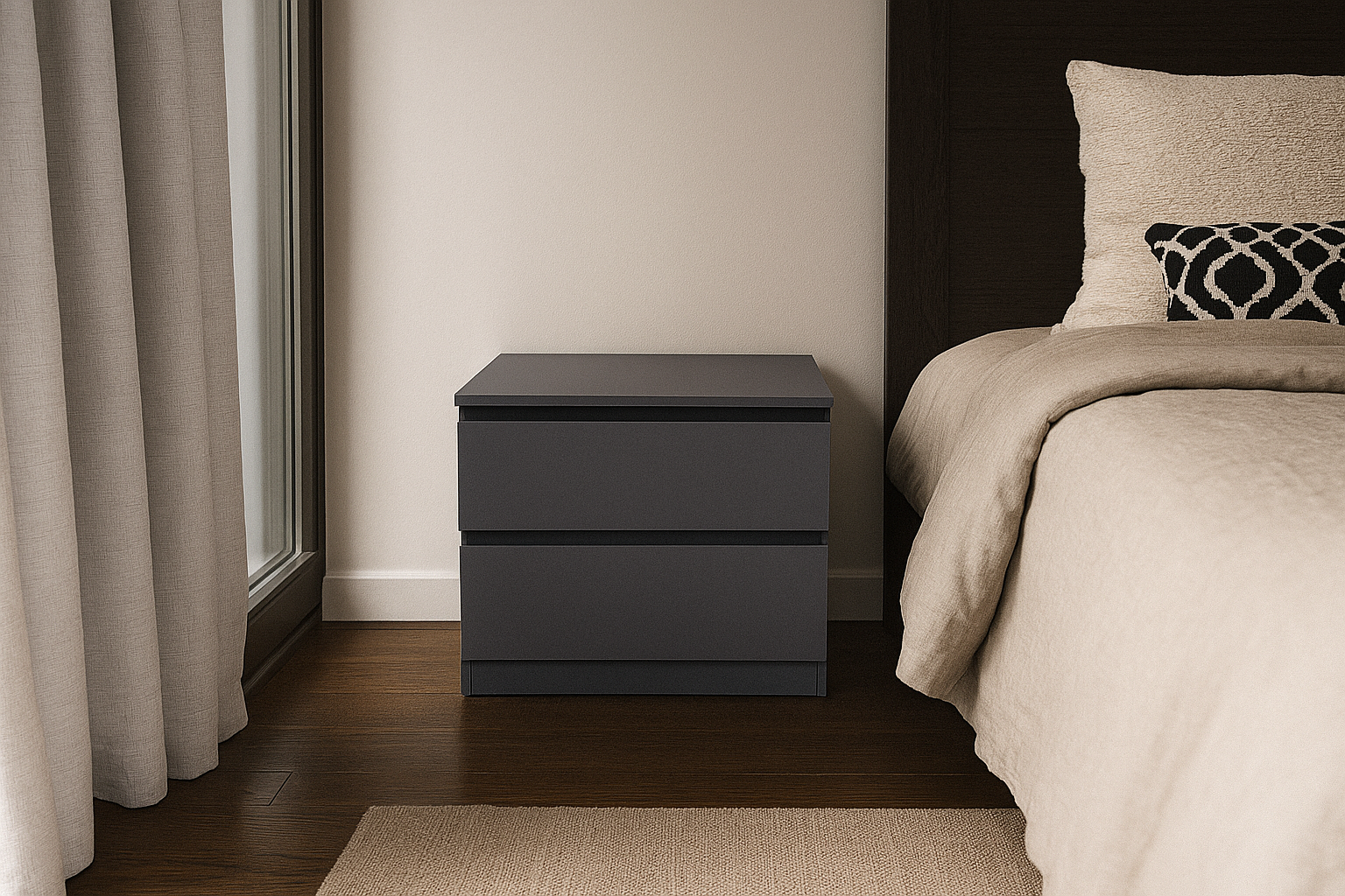 Тумба приліжкова MEBEX на 2 шухляди 60х40х54,4 см Сірий темний (VS2B600DG) - фото 1 Тумба приліжкова MEBEX на 2 шухляди 60х40х54,4 см Сірий темний (VS2B600DG) - фото 1