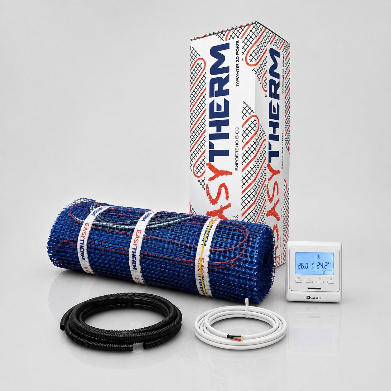 Комплект теплого пола EASY THERM 200 Вт 0,5 м2/программированный терморегулятор Castle M6.716 с дисплеем/двухжильный нагревательный мат