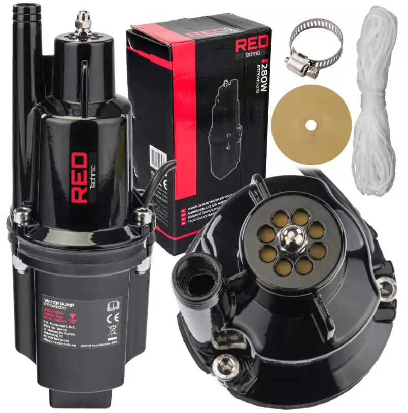 Насос вибрационный Red Technic RTPDW0070 2499851115 поверхностный для чистой воды 280 Вт 1080 л/ч 70 м Насос вибрационный Red Technic RTPDW0070 2499851115 поверхностный для чистой воды 280 Вт 1080 л/ч 70 м