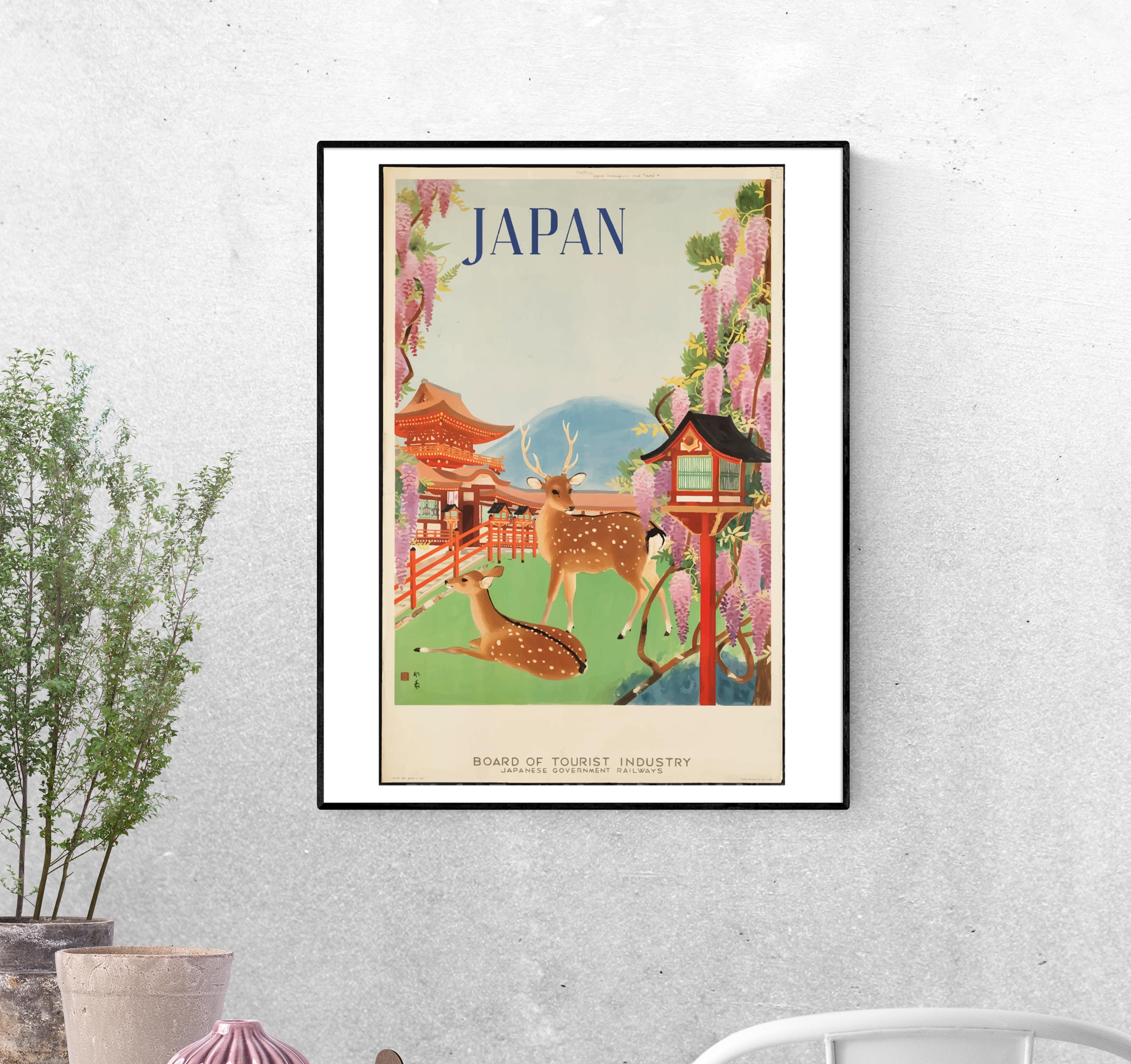 Тревел-постер Японский сад с оленями формат А-0 (1930s_japan_Poster)