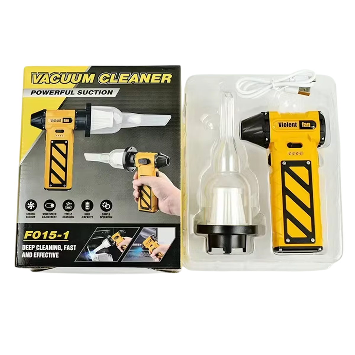Пилосос вакуумний Vacuum Cleaner F015-1 Violent Fan 11W 8000 mAh Yellow/Black (110618) - фото 7 Пилосос вакуумний Vacuum Cleaner F015-1 Violent Fan 11W 8000 mAh Yellow/Black (110618) - фото 7