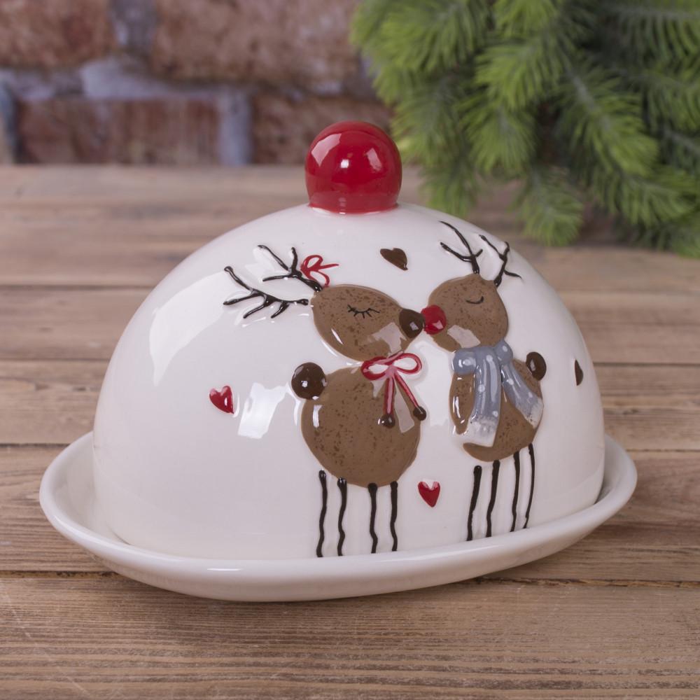 Масленка керамическая с 2-мя оленями (4201)