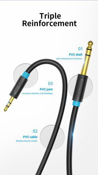 Кабель Vention 6.5 мм Jack-3.5 мм minijack HiFi стерео AUX на 6.35 мм TRS 3 м Чорний (BABBI) - фото 12 Кабель Vention 6.5 мм Jack-3.5 мм minijack HiFi стерео AUX на 6.35 мм TRS 3 м Чорний (BABBI) - фото 12