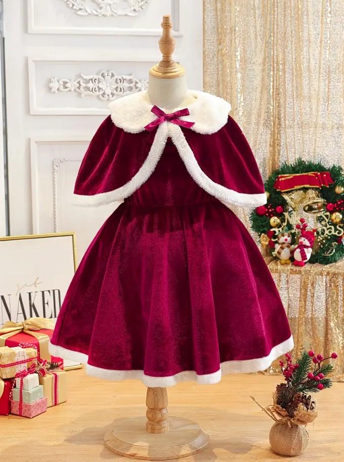 Сукня оксамитова для дівчинки 5 років Різдвяна з білим хутром Бордовий (2819917414)