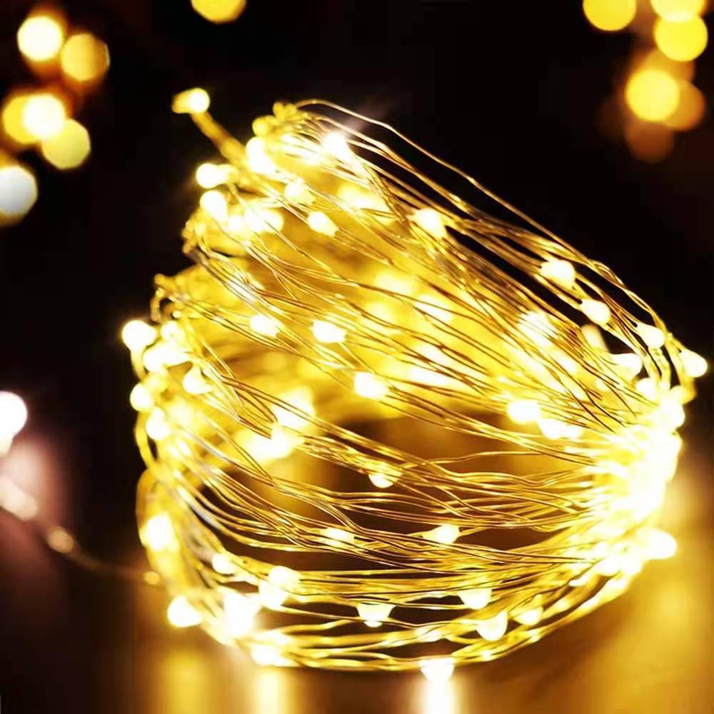 Гирлянда роса USB 100 Led пульт 8 режимов 10 м Теплый белый