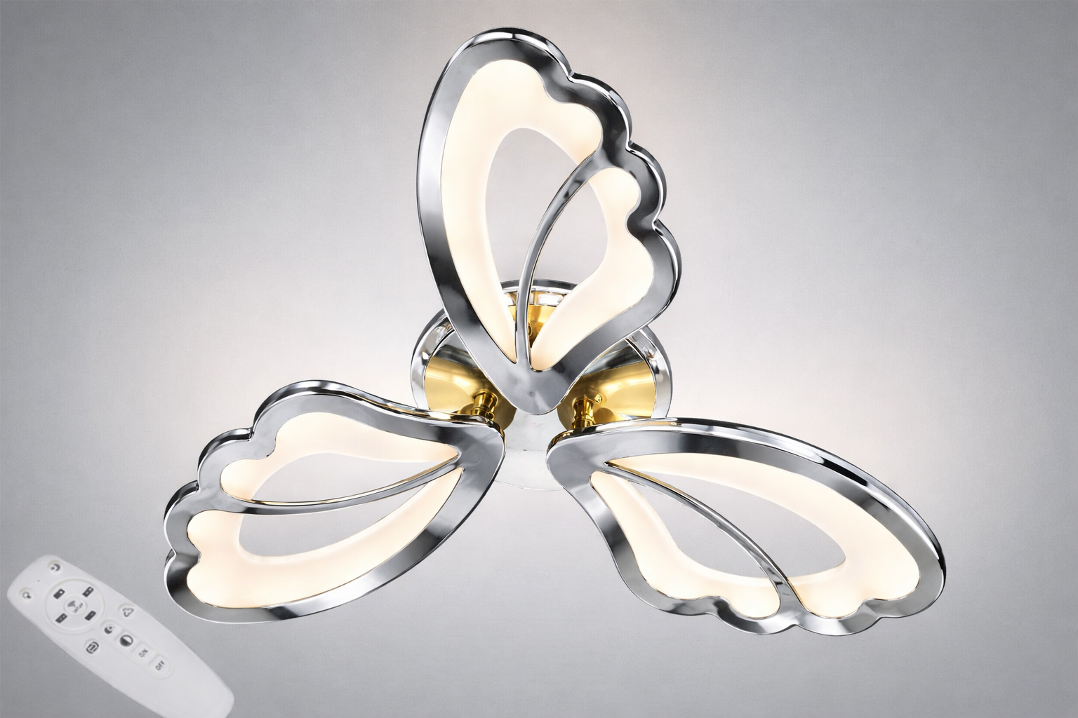 Люстра стельова LED 3 модулі 50Вт/світлодіодне підсвічування димер та пульт Хром (8166/3HR 3col dim)