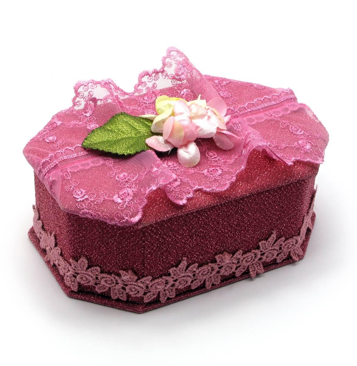 Скринька для біжутерії з дзеркальцем восьмигранна з тканини 17х12х8,5 см