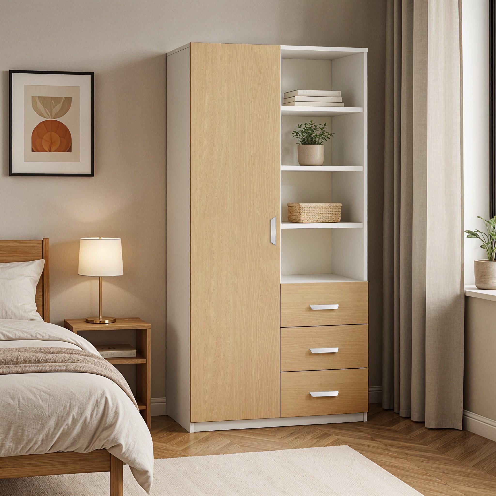 Шафа для одягу Milan 900х470х2000 мм Білий/Бук Баварія