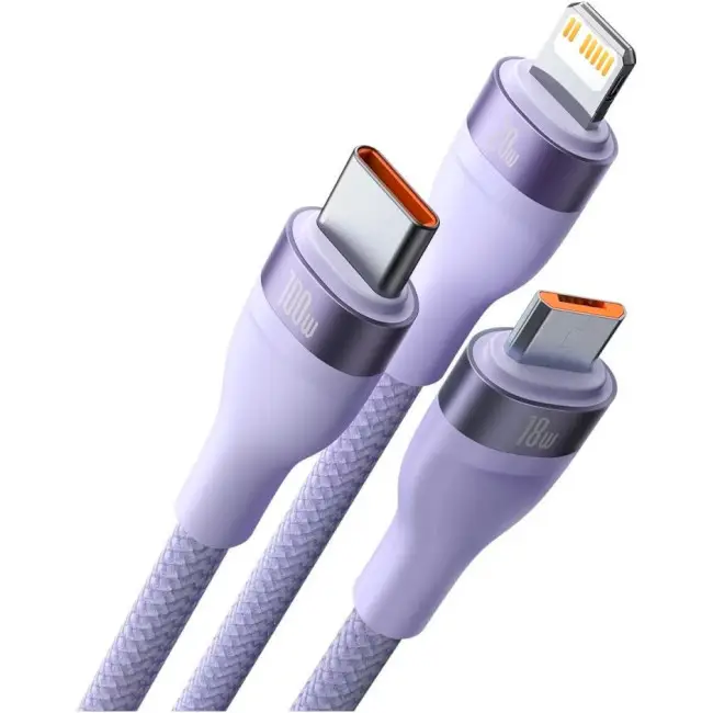 Кабель BASEUS Flash Series II 3в2Cable USB/Type-C to MicroUSB/Lightning/Type-C CASS030105 100W 1,2 м Purple - фото 2