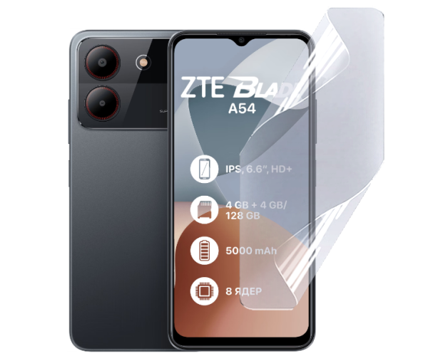 Противоударная гидрогелевая пленка Hydrogel Film для ZTE Blade A54, Transparent