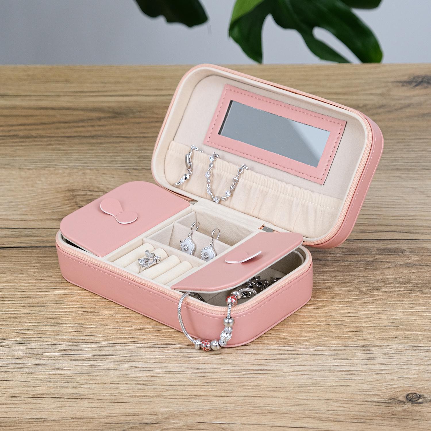 Шкатулка для украшений Гранд Презент с зеркалом 18х10х5,5 см Пудровый (JZ-038-1)