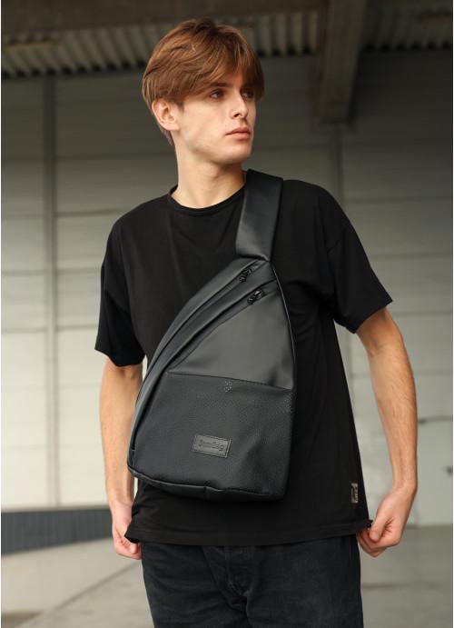 Мужская сумка-слинг Sambag через плечо с перфорацией Черный (8970261034)